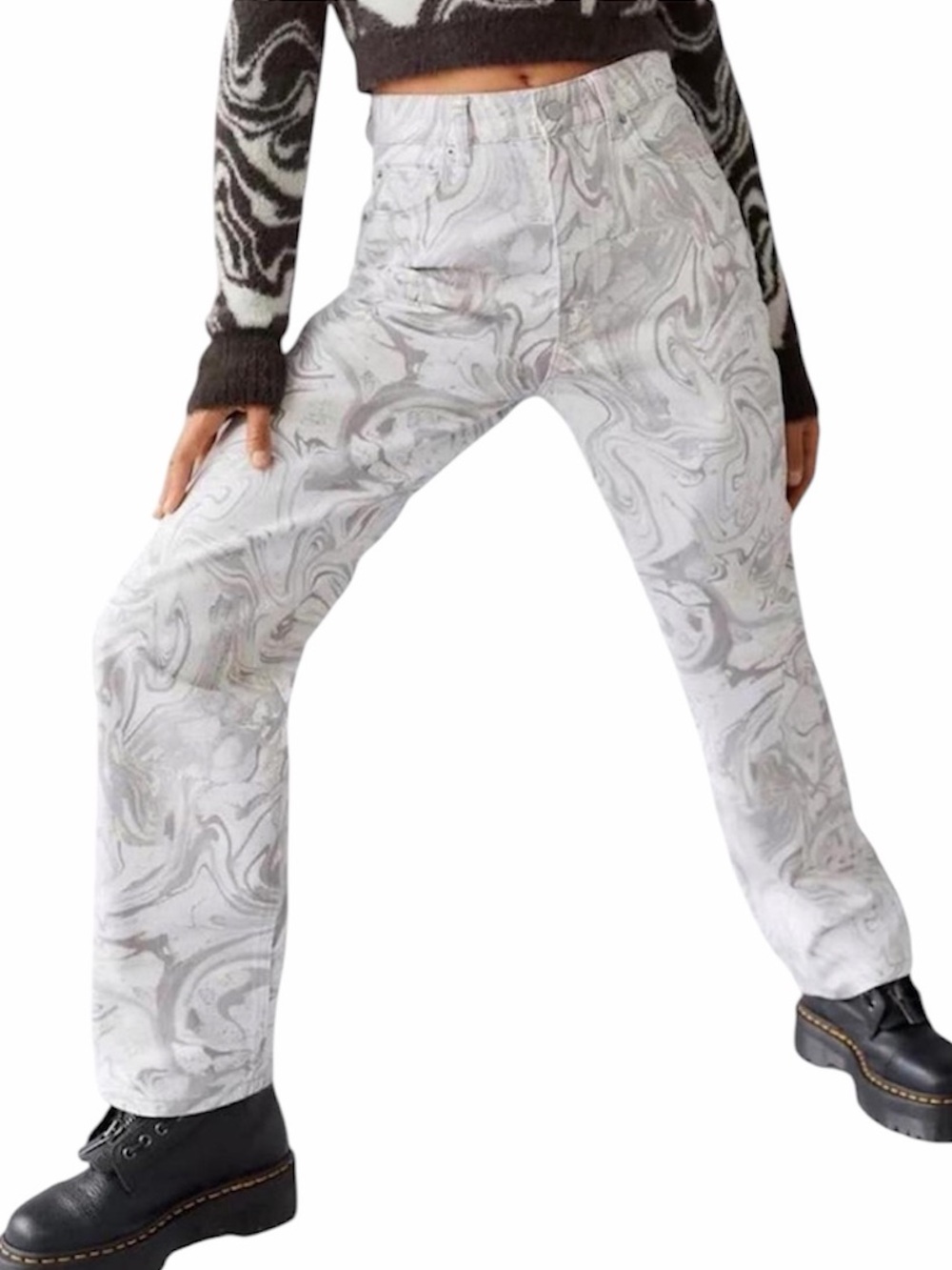 BDG Marble-Print High Rise Baggy Jeans